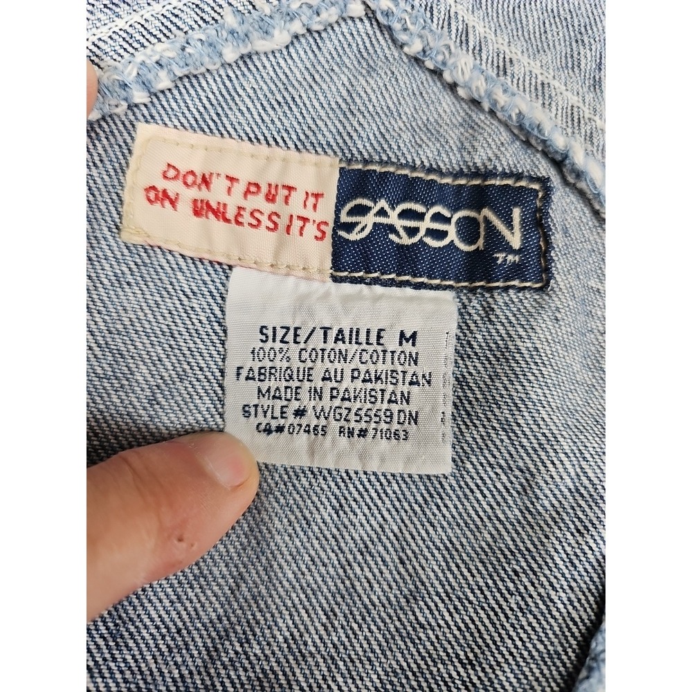 Vintage Sasson Denim Overalls Women's Medium Blue Custom Patches Cropped BOHO - Picture 8 of 13